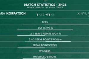 王欣瑜本場比賽技術統計：非受迫性失誤65-33、制勝分34-18